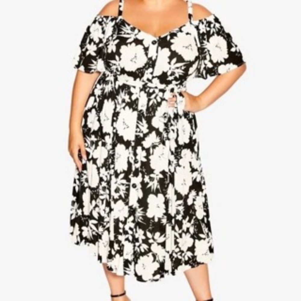 NWT CITY CHIC Trendy Plus Size Milan Floral Midi Button down Dress Medium sz 18